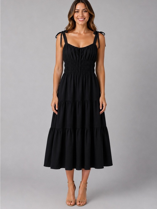 Petal & Pup Dresses & Skirts - Petal & Pup Ione Maxi Dress Black Smocked Tie Strap Cotton NWT Size M